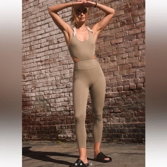 Free People Back it Up onesie cutout jumpsuit in Sage Beige green - size XS NWT - Picture 2 of 3